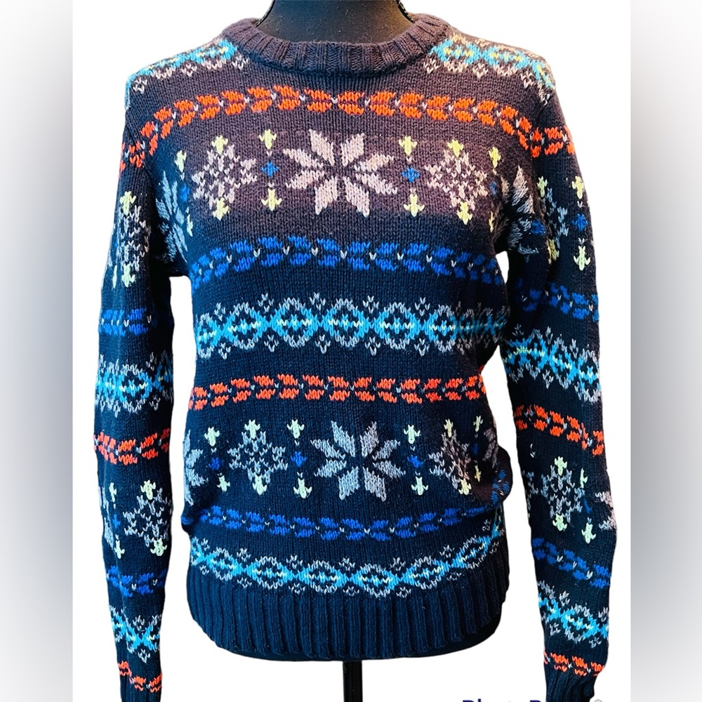American Eagle Outfitters Navy Ski Crewneck Winter Design Kit Sweater Size Small